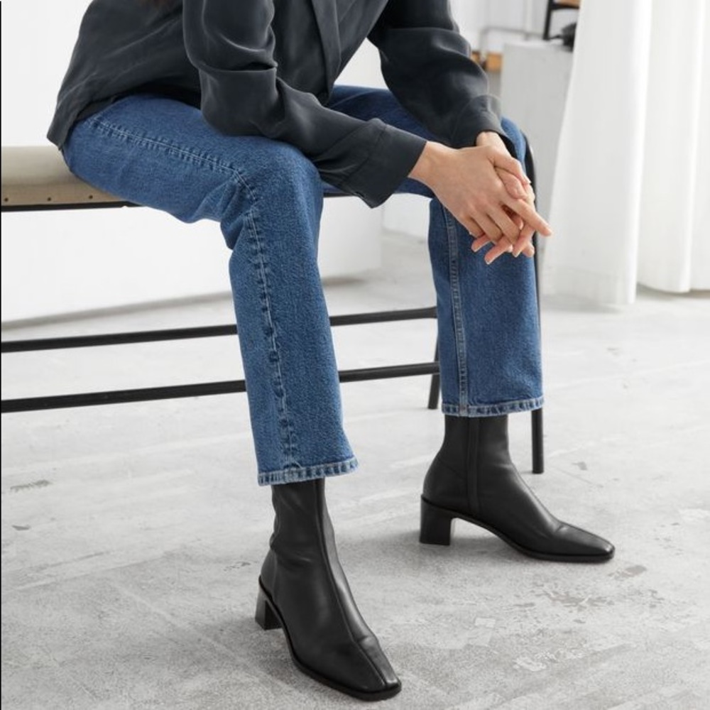 &Other Stories Leather Sock Bootie Black EU38 US 7